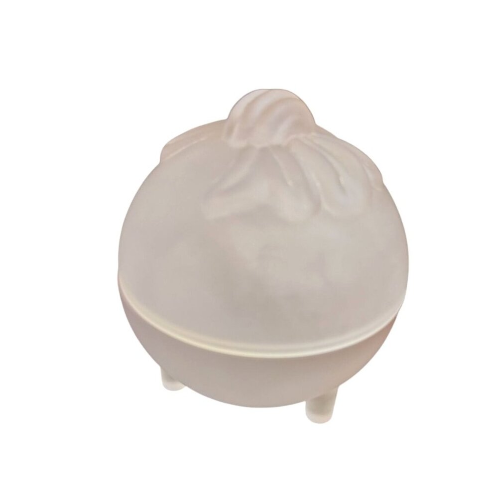 Vintage Pink Satin Glass Pink Orb Trinket Dish, Bow on Lid, Dresser Ring Holder